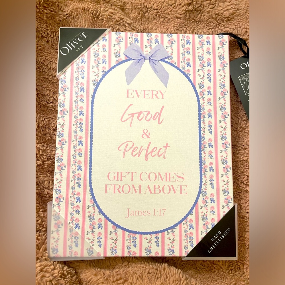 NWT Oliver Art Bible Verse Bow Canvas Artwork.